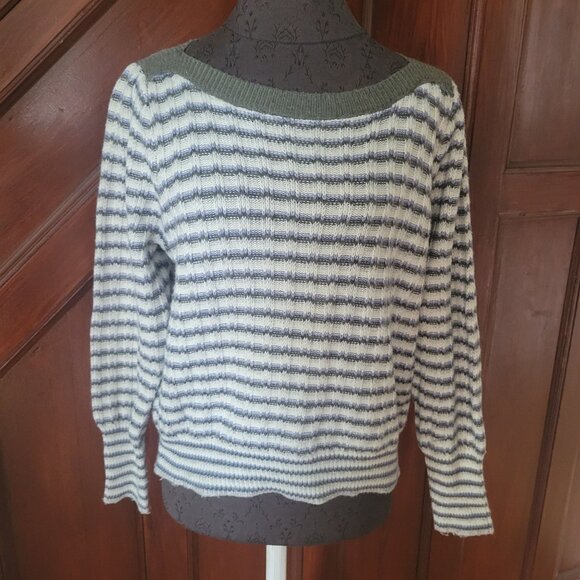 Nine West Womens Striped Knit Sweater Green & White Size M - Picture 1 of 4